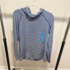 Navy Blue Striped Hooded Pullover